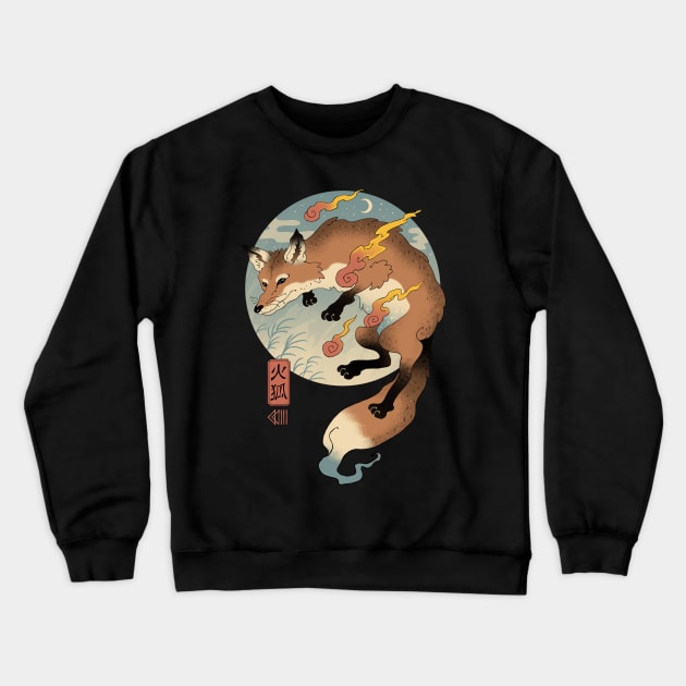 Fire Fox Ukiyo-e Crewneck Sweatshirt by Vincent Trinidad Art